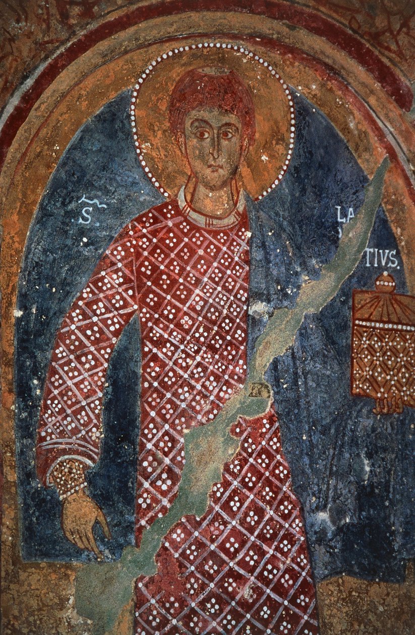 Helgenfigur, freskomaleri i St Nicholas kapell (1000-1400-tallet), Mottola, Puglia, Italia av Benjamin Baud