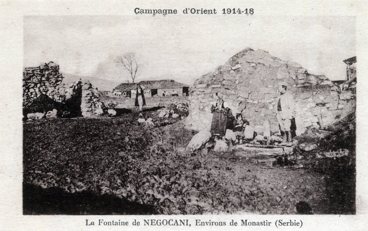 Første verdenskrig (1914-1918) - Østkampanje: Negocani-fontenen i Serbia (for tiden Macedoine) - Postkort av William M. Timlin