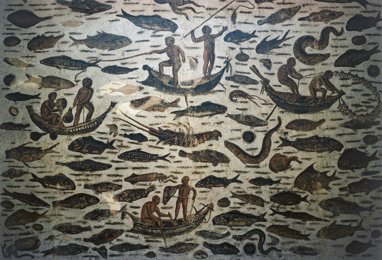 Fiskescene, mosaikk, romersk sivilisasjon, 3. århundre e.Kr av William M. Timlin