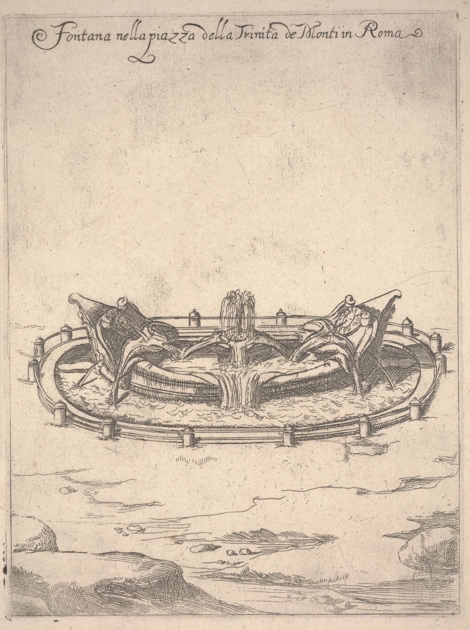 Fontene på torget til Trinitá de Monti i Roma, ca. 1650 (radering) av Unbekannter Künstler