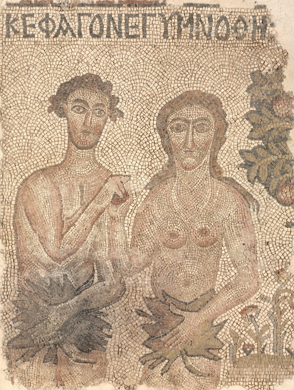 Fragment of a Floor Mosaic: Adam and Eva, sent 400-tall - tidlig 500-tall av Unbekannt