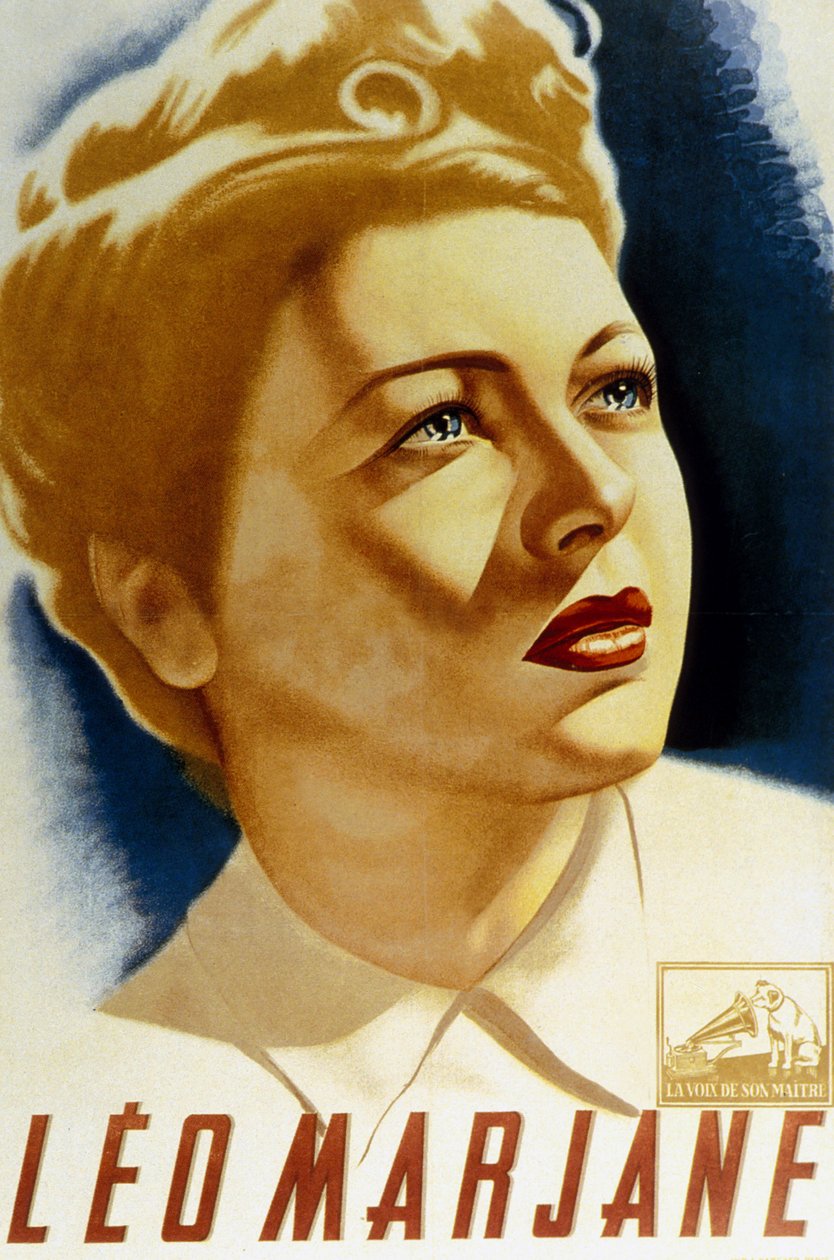 Den franske sangeren Leo Marjane på en plakat av Andre av Unbekannt