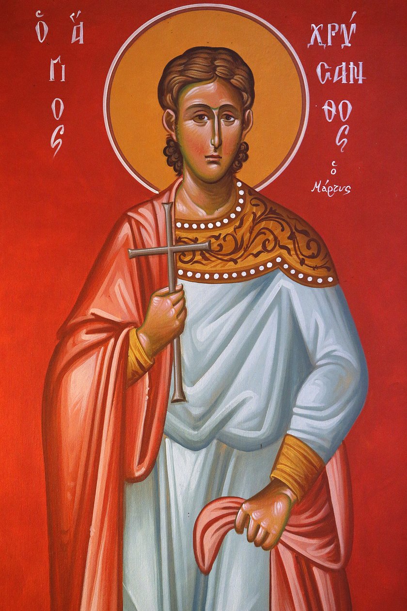 Fresco i Holy Cross Church, Pedoulas. Saint Chrysanthos, 20150510, Pedoulas, Kypros av Unbekannt