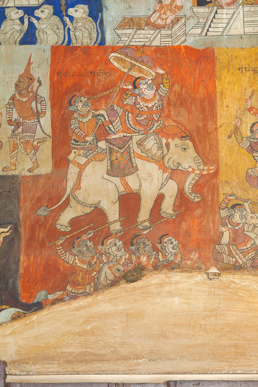 Fresker som pryder veggene til Wat Bo som viser scener fra Reamker, Siem Reap, Kambodsja (bilde) av Unbekannter Künstler