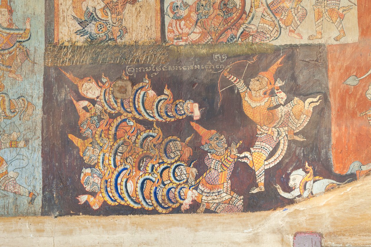 Fresker som pryder veggene til Wat Bo som viser scener fra Reamker, Siem Reap, Kambodsja (bilde) av Unbekannter Künstler