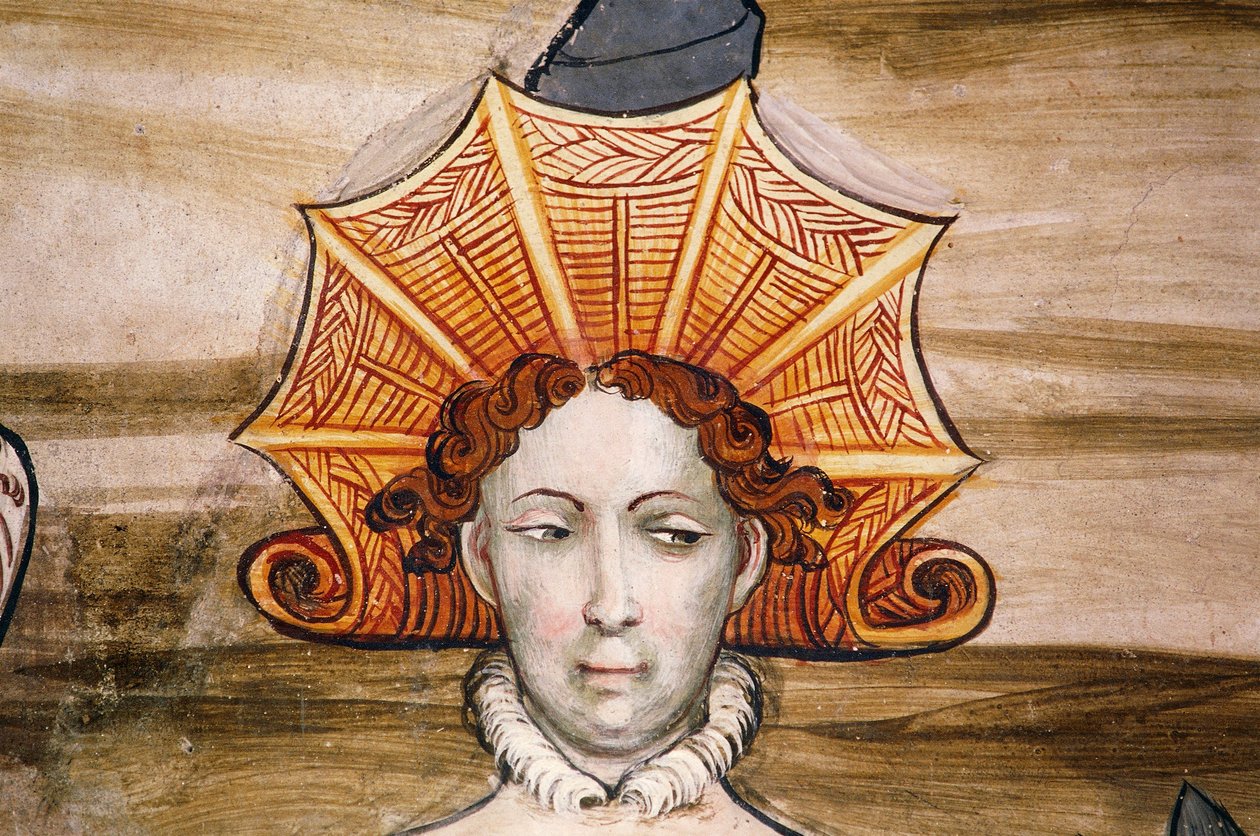 Fresker av Baronial Hall (1400-tallet), detalj, Della Manta slott, Manta (Cuneo), Piemonte, detalj, Italia av Benjamin Baud