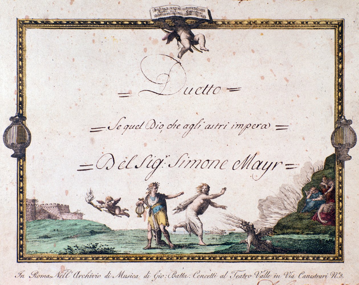 Frontispice av duet If that god who ruler over the stars av Giovanni Simone Mayr. av Unbekannter Künstler
