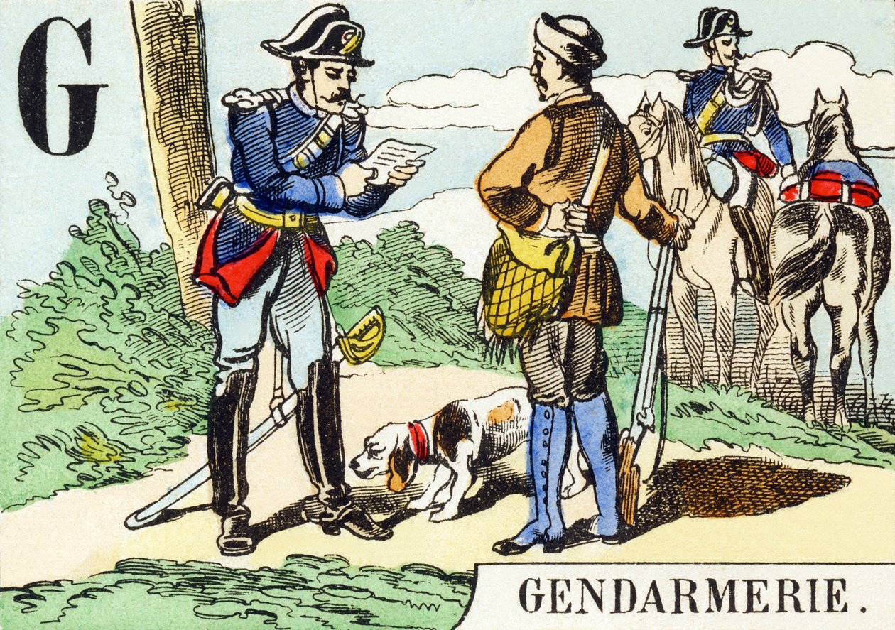 G : Gendarmerie - Jaktalfabetet, ca. 1890 (gravering) av Unbekannt