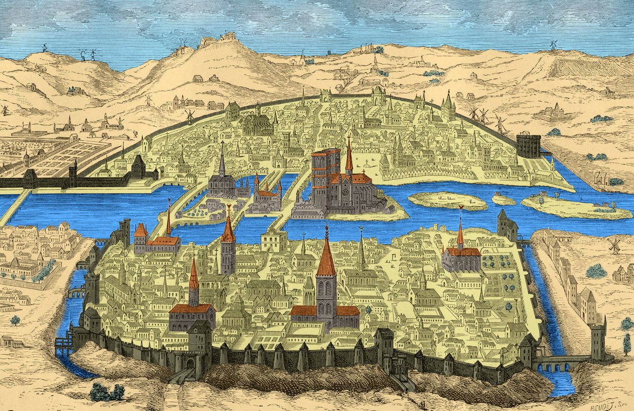 Generell utsikt over Paris på 1400- og 1500-tallet (gravering) av Unbekannter Künstler
