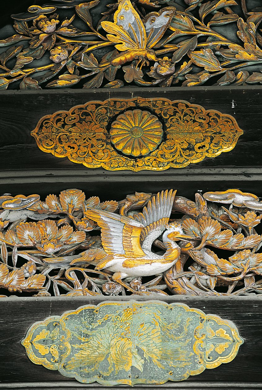 Forgylte fugler og sommerfugler, Detalj av Ninomaru-palasset, Nijo-slottet, Kyoto av Benjamin Baud