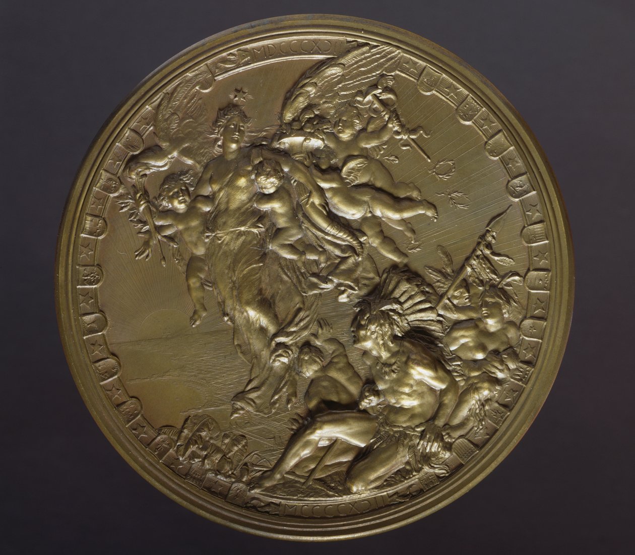 Forgylt bronsemedalje for å markere 400-årsjubileet for oppdagelsen av Amerika (1492-1892) av Benjamin Baud