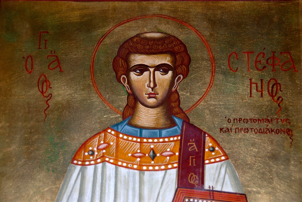 gresk-ortodoks kristendom; ikon av Saint Stefanos i kirken Agios Stefanos; Lesbos; Egeerhavet; Hellas; Europa av Unbekannt