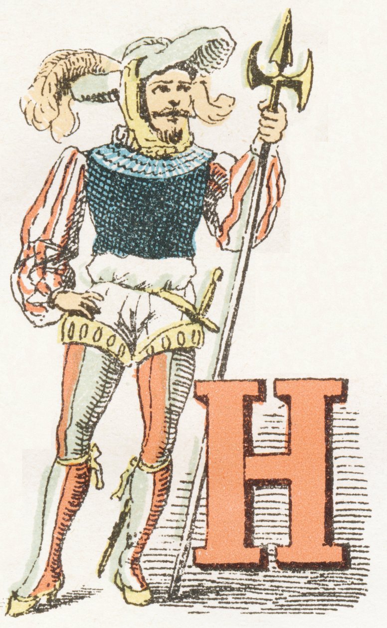 H - Hallebardier - Barnelig alfabet, Editions Gordinne 1920 (gravering) av Unbekannt