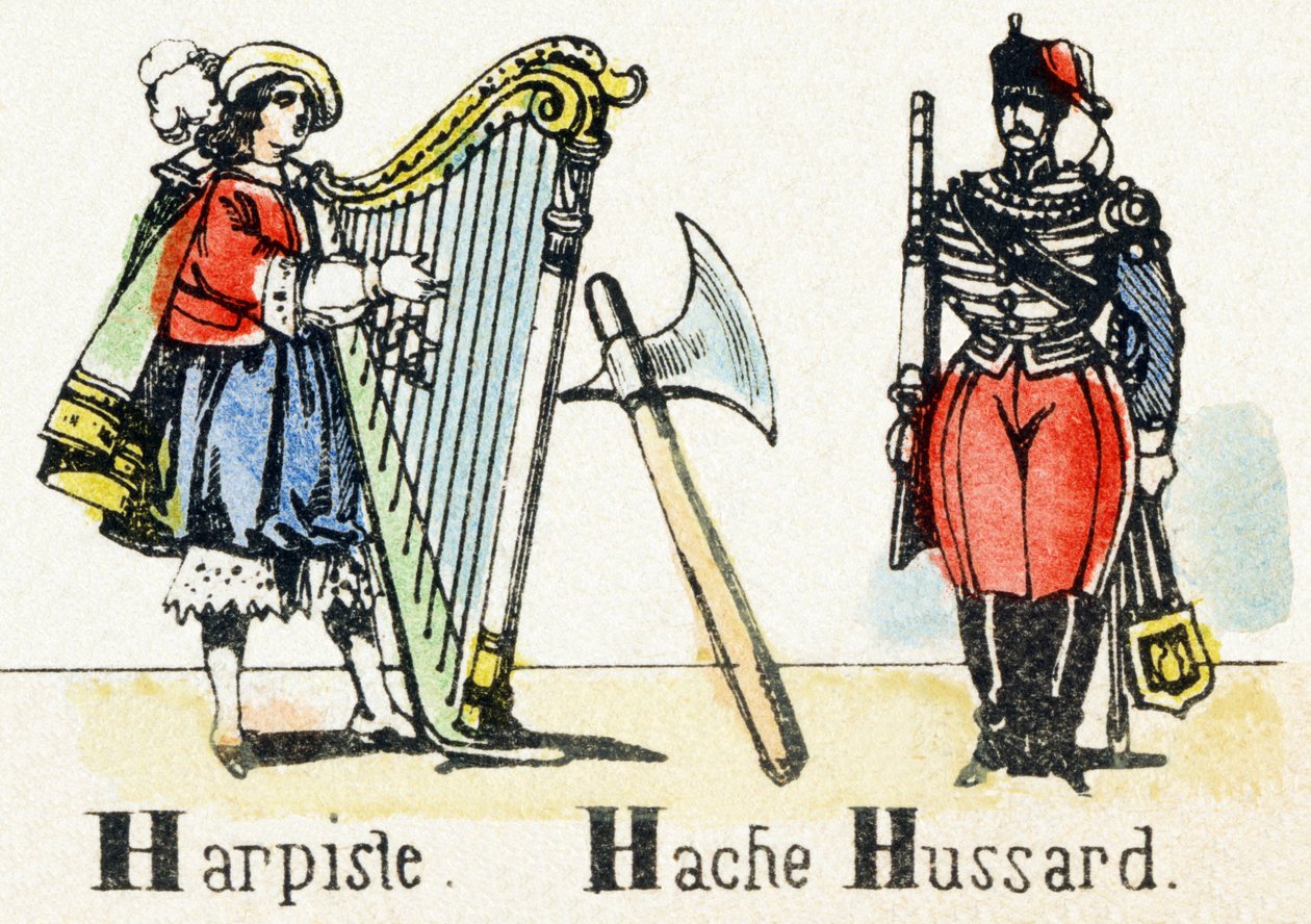 H - Harpist Axe Hussar - Alfabet - barneunderholdning - Bildeepinal, populær serie ca. 1890 (illustrasjon) av Unbekannt