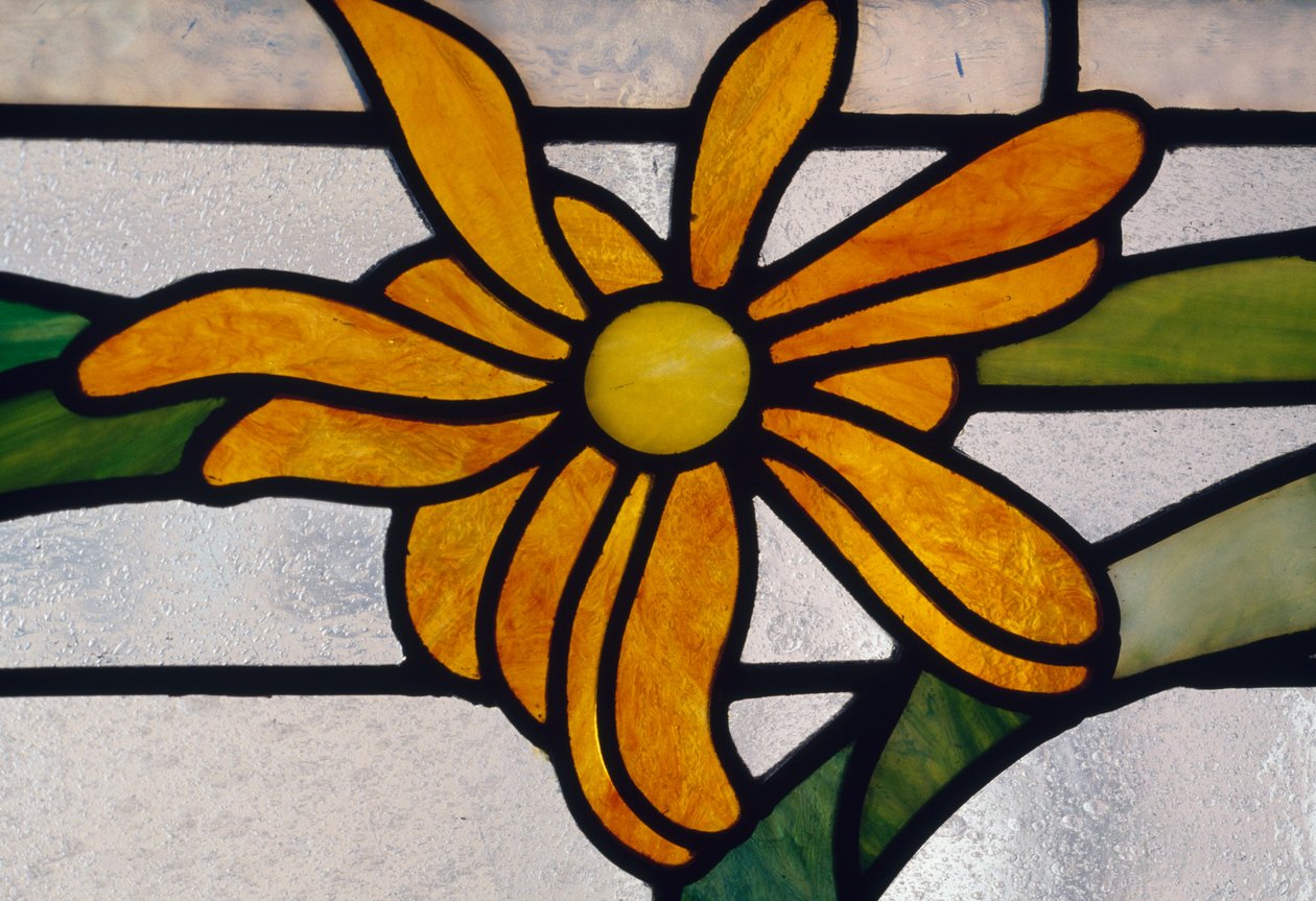 Håndlaget glassmaleri med blomsterdekor, Roma, Lazio, Italia, Detalj av William M. Timlin