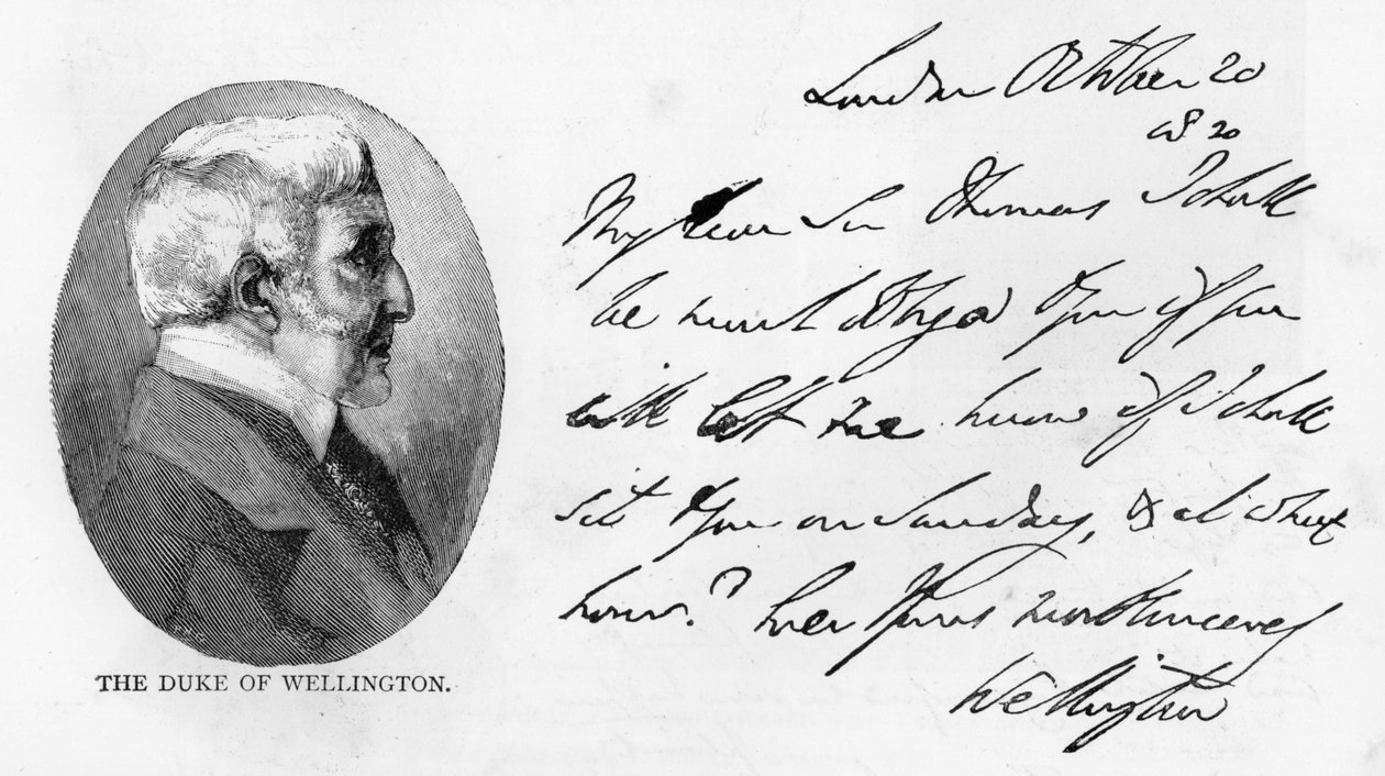 Håndskrift og signatur av Arthur Wellesley av Unbekannt