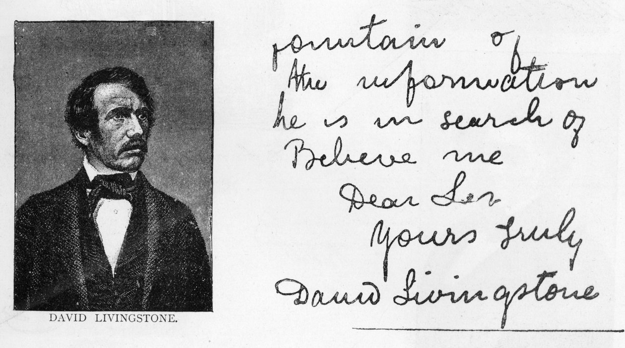 Håndskrift og signatur av David Livingstone (penn og blekk på papir) av Unbekannt