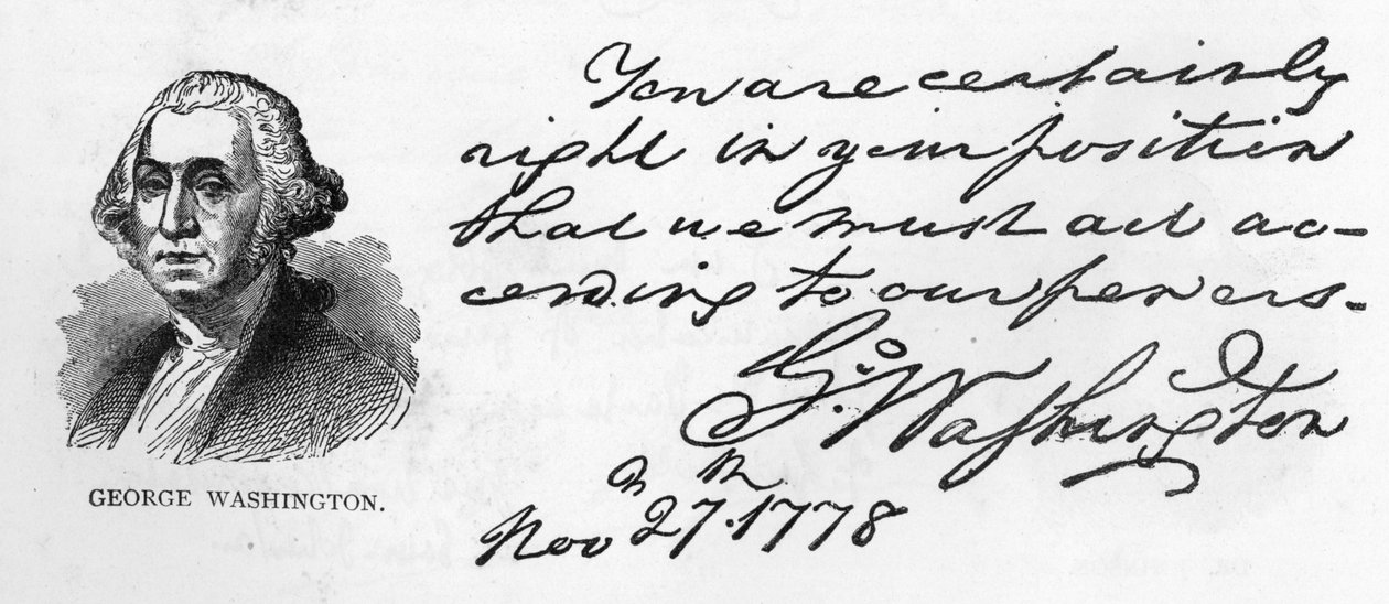 Håndskrift og signatur av George Washington fra et brev angående Washingtons planer for hæren om vinteren, skrevet i Fredericksburg til Gouverneur Morris, 27. november av Unbekannt
