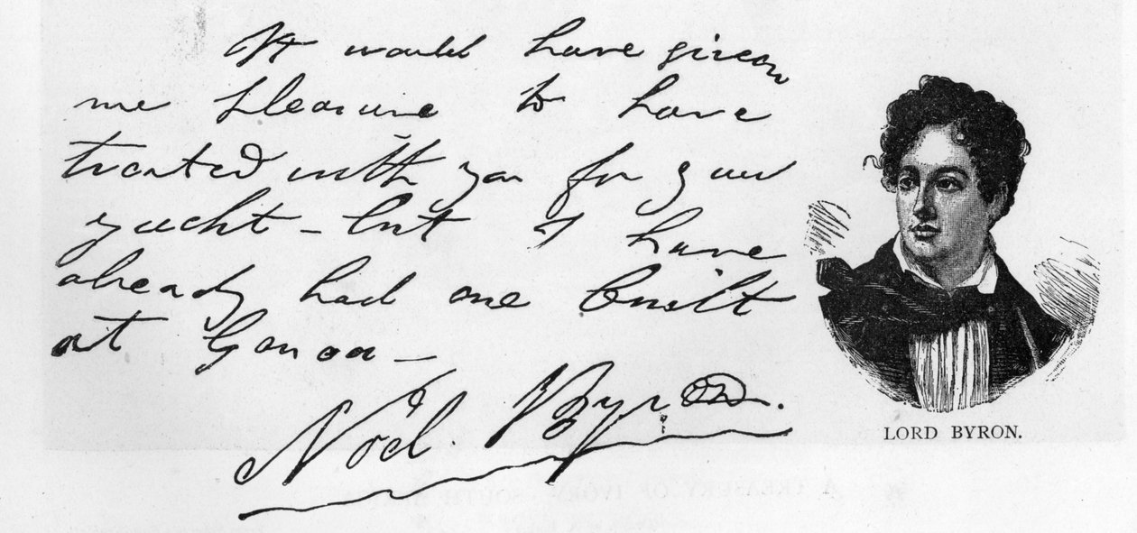 Håndskrift og signatur av Lord Byron, mars 1822 (penn og blekk på papir) av Unbekannt