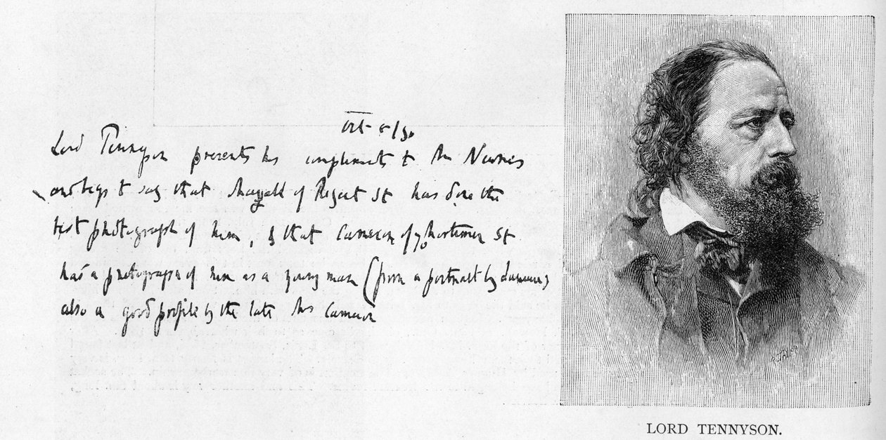 Håndskrift og signatur av Lord Tennyson (litho og penn og blekk på papir) av Unbekannt