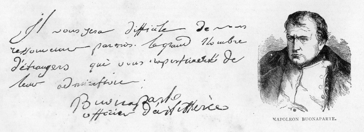 Håndskrift og signatur av Napoleon I i den tidlige perioden av karrieren som artillerioffiser av Unbekannt
