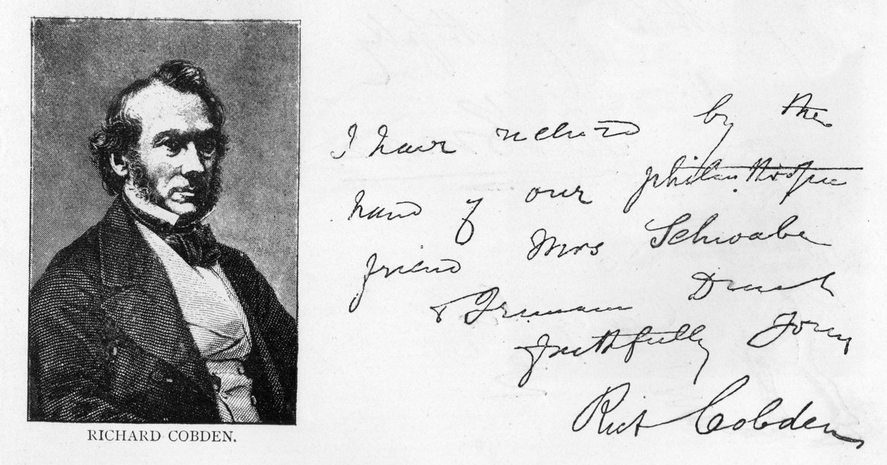 Håndskrift og signatur av Richard Cobden (penn og blekk på papir) av Unbekannt