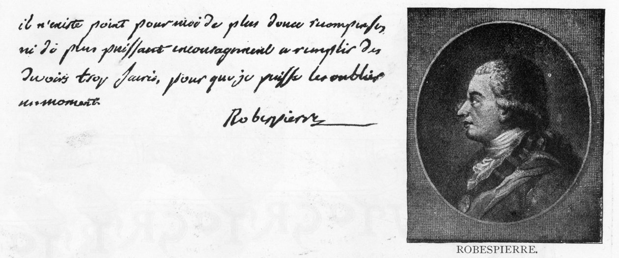 Håndskrift og signatur av Robespierre (penn og blekk på papir) av Unbekannt