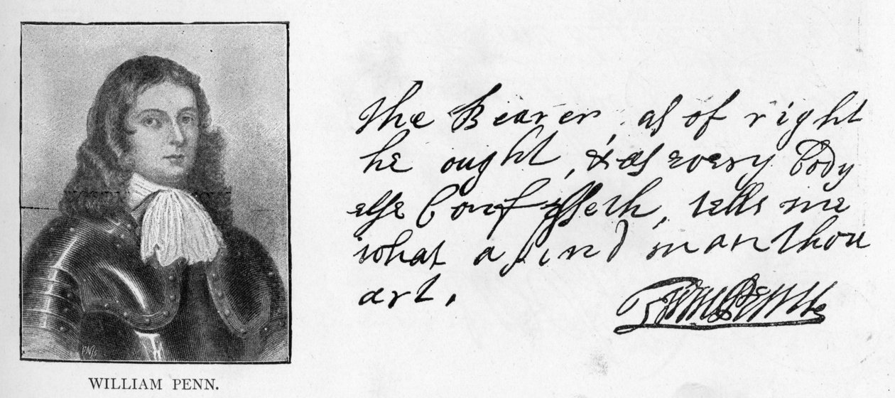 Håndskrift og signatur av William Penn fra et brev til Sir Robert Southwell av Unbekannt
