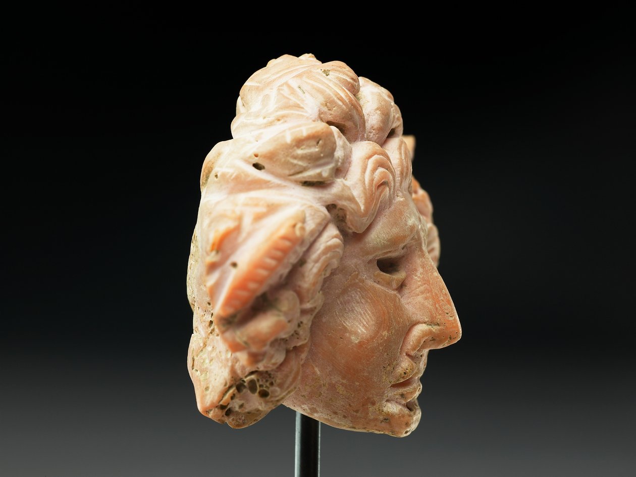 Hodet av Medusa, fra Bactria eller Gandhara, 2.-1. århundre f.Kr. (rosa korall) av Unbekannt