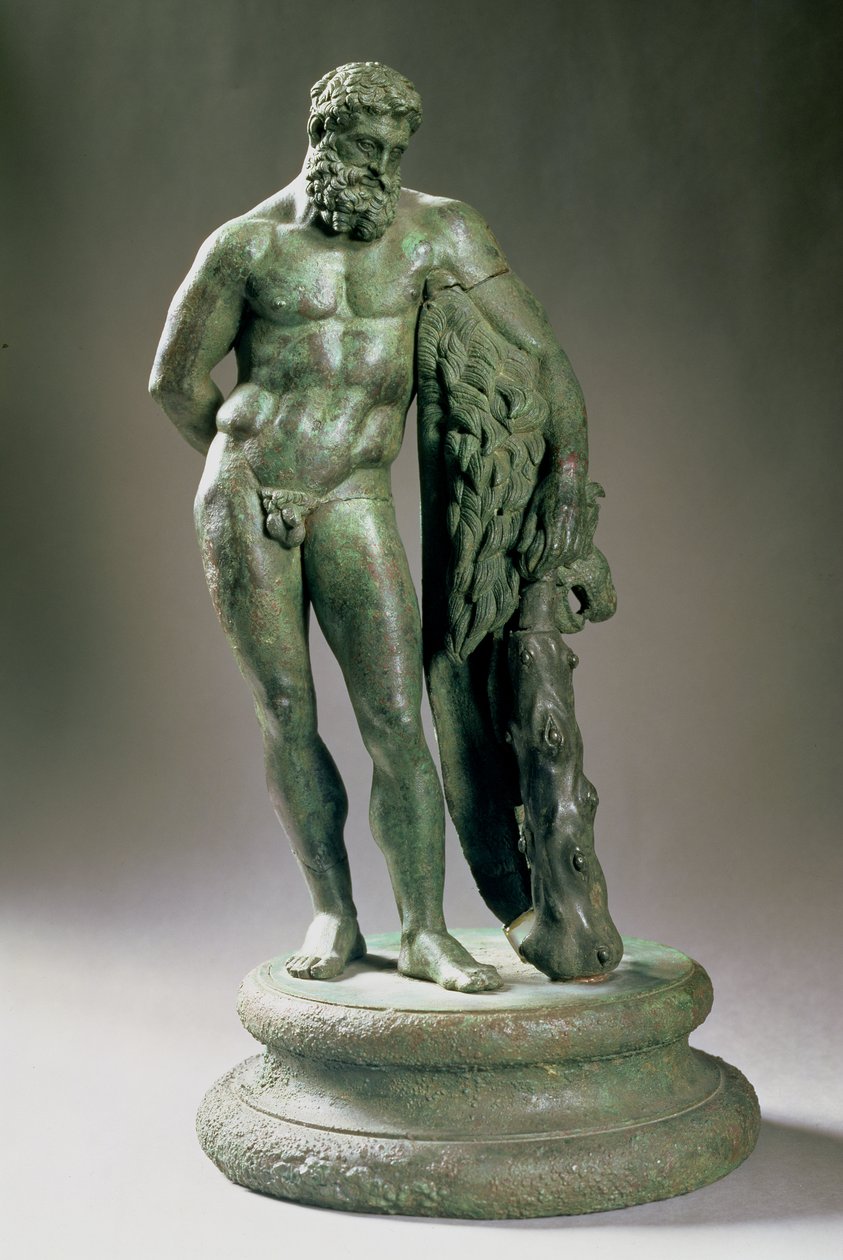 Herakles (Hercules) hviler, en redusert kopi av en original av Lysippos (ca. 390-s.310 f.Kr.) gresk, ca. 320 f.Kr. (bronse) av Unbekannt