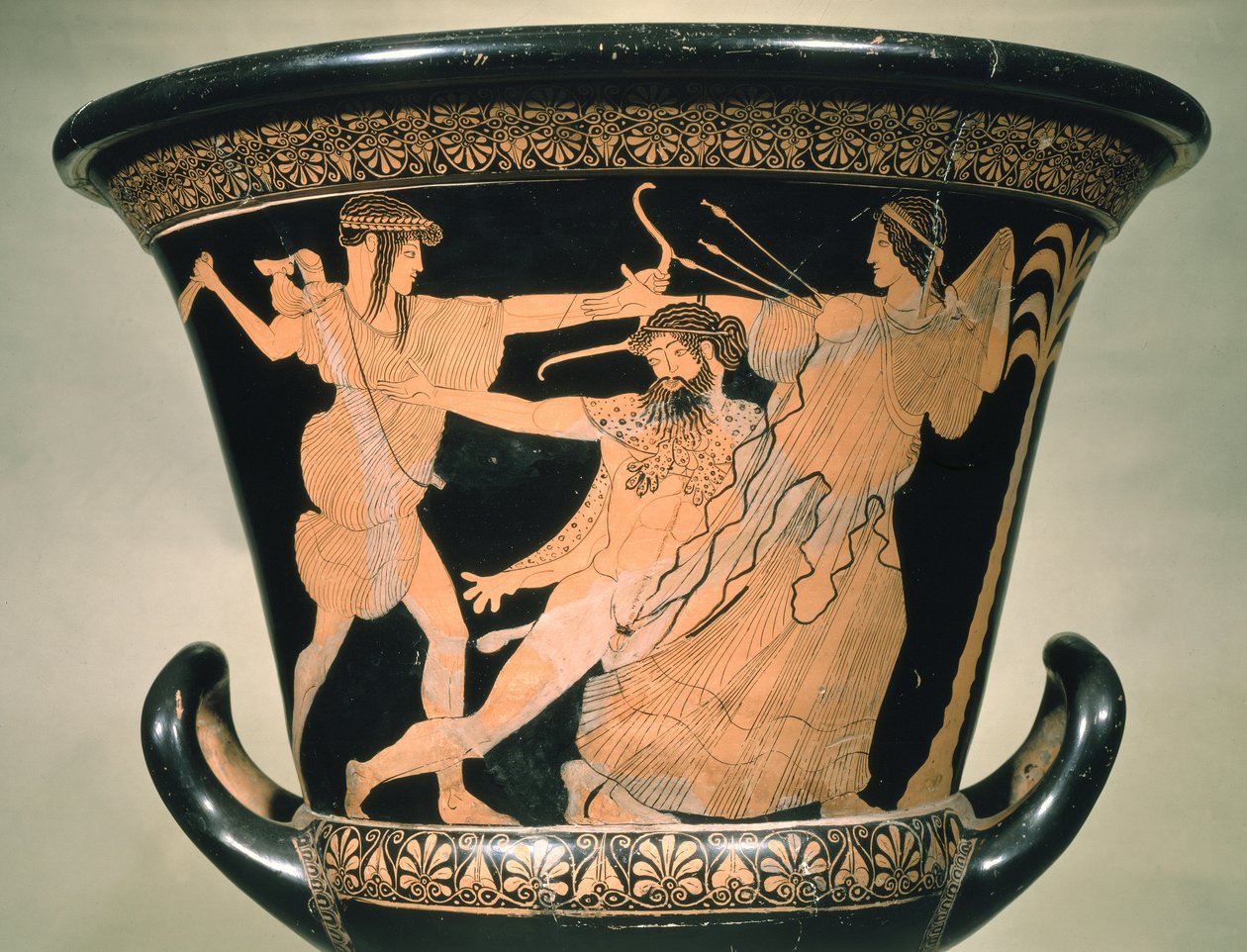 Herakles Struggling, detalj fra en attisk rød-figur calyx-krater, 5. århundre f.Kr. (keramikk) av Unbekannt
