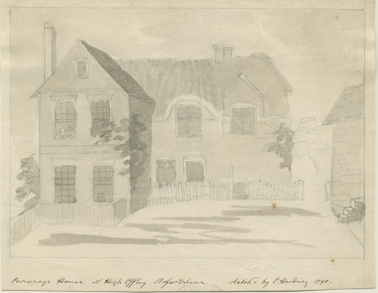 High Offley - Prestehus: blyant- og vasketegning, 1790 av Unbekannt