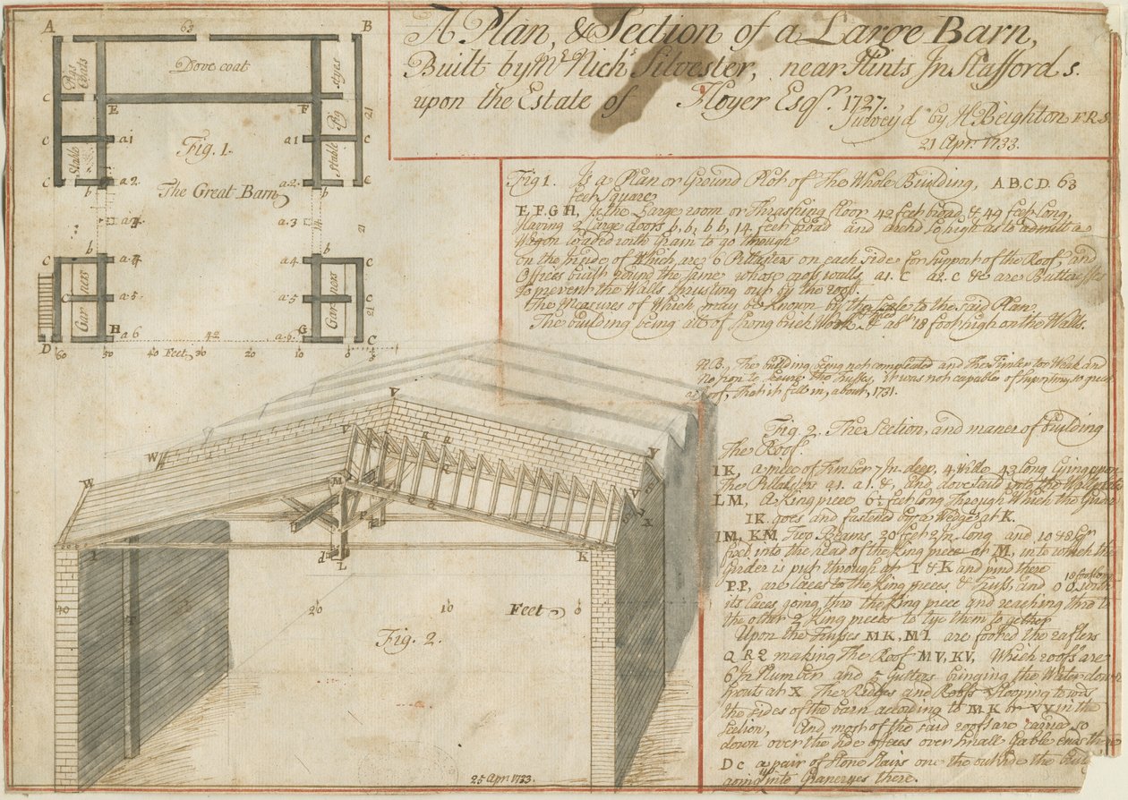 Hint - Barn on the Floyer Estate: pennetegning, 25. april 1733 av Unbekannt