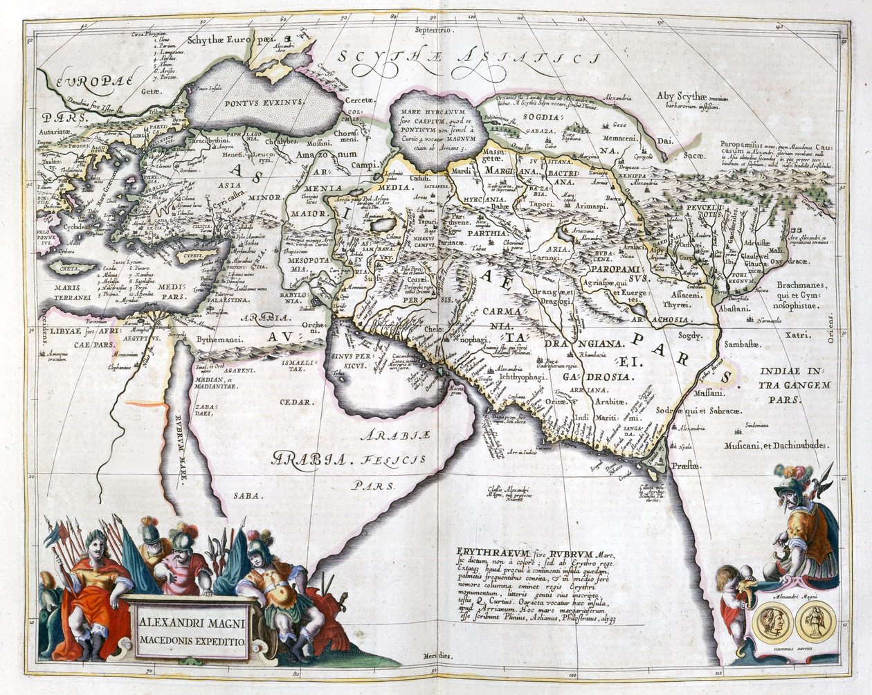 Historie. Antikkens Hellas. Reisene til Alexander den store. Gravering i: Le theater du monde, atlas av G, Blaeu, Amsterdam av Unbekannter Künstler