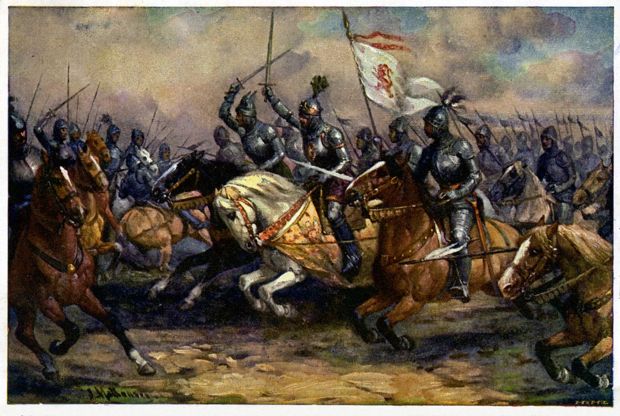 Historie. Frankrike. Hundreårskrig. Kongen Johannes av Böhmen (John den blinde) i slaget ved Crecy, 26. august av Unbekannter Künstler