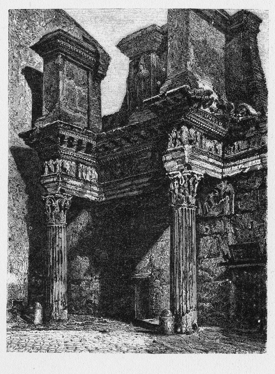 Historien om det gamle Roma. Forum of Nerva er en eldgammel struktur i Roma, Italia, kronologisk den nest siste av de keiserlige foraene som ble bygget. av Unbekannt