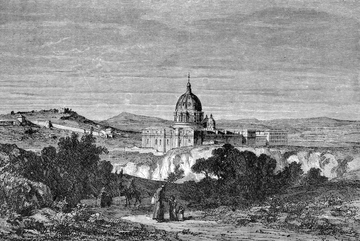 Historien om det gamle Roma. Roma-graveringer av Peterskirken fra 1872 og Vatikanpalassene av Unbekannt