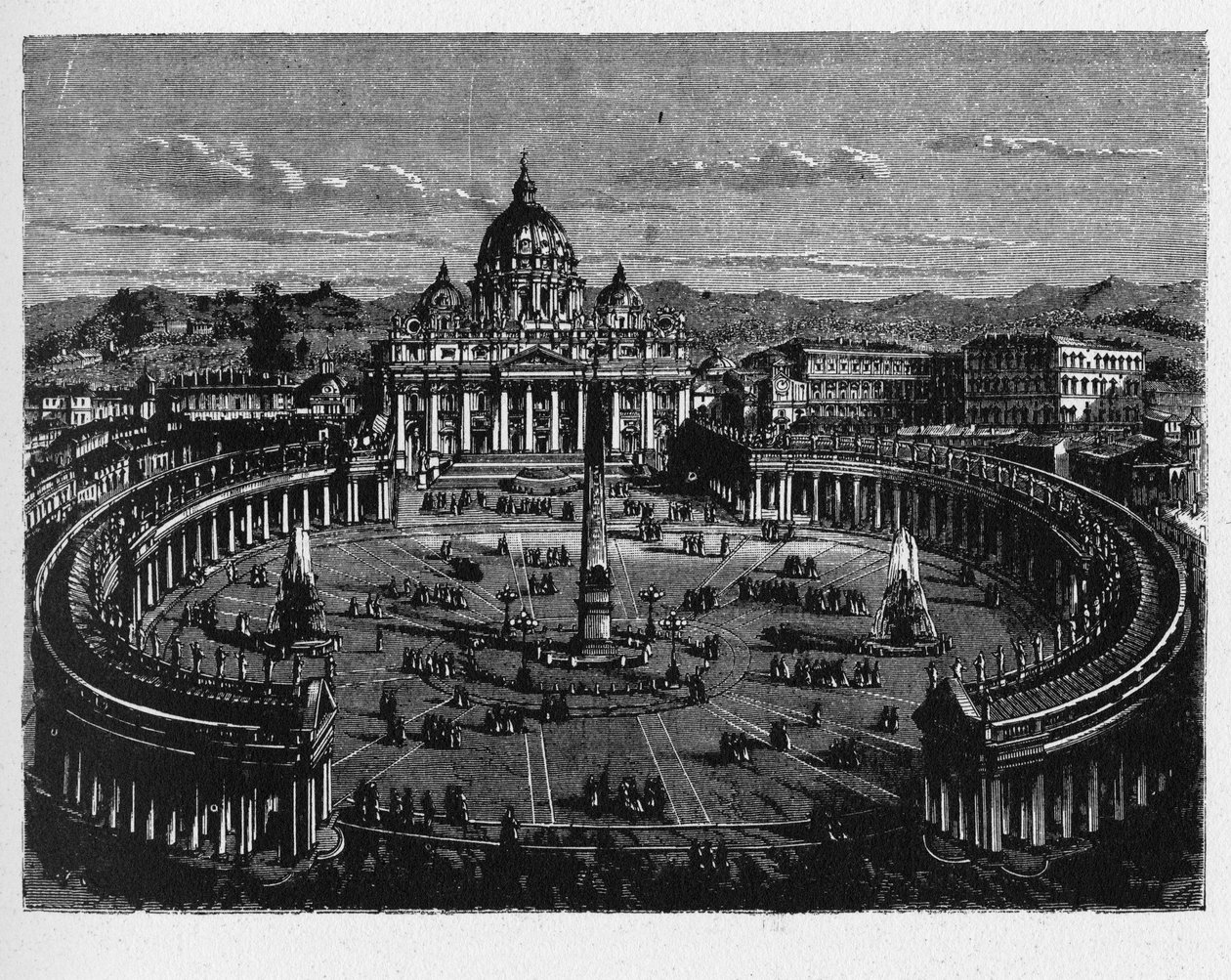 Historien om det gamle Roma. Petersplassen er et massivt torg som ligger rett foran Peterskirken i Vatikanstaten, den pavelige enklaven omgitt av Roma, rett vest for nabolaget eller rione av Borgo. av Unbekannt