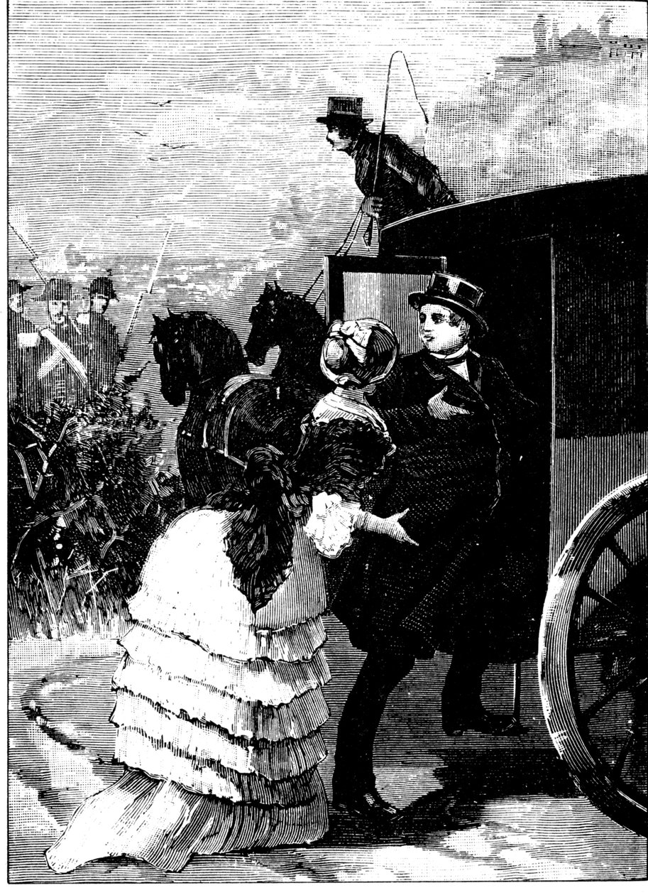 Historien om det gamle Roma. Flykten fra Roma i sivile klær av pave Pius IX under republikken i 1849. Gravering L. Stefanoni 1885 av Unbekannt