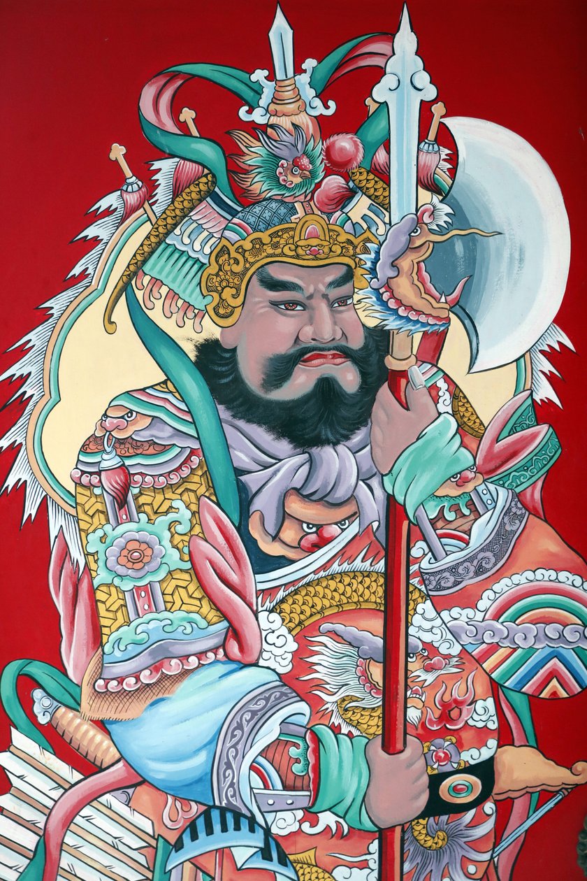 Hoi Tuong Te Nguoi Hoa buddist kinesisk tempel. Guardian figurmalerier på porten. Phu Quoc. Vietnam. av Unbekannt