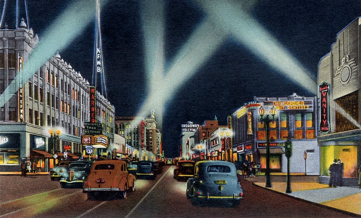 Hollywood boulevard om natten California av Unbekannter Künstler