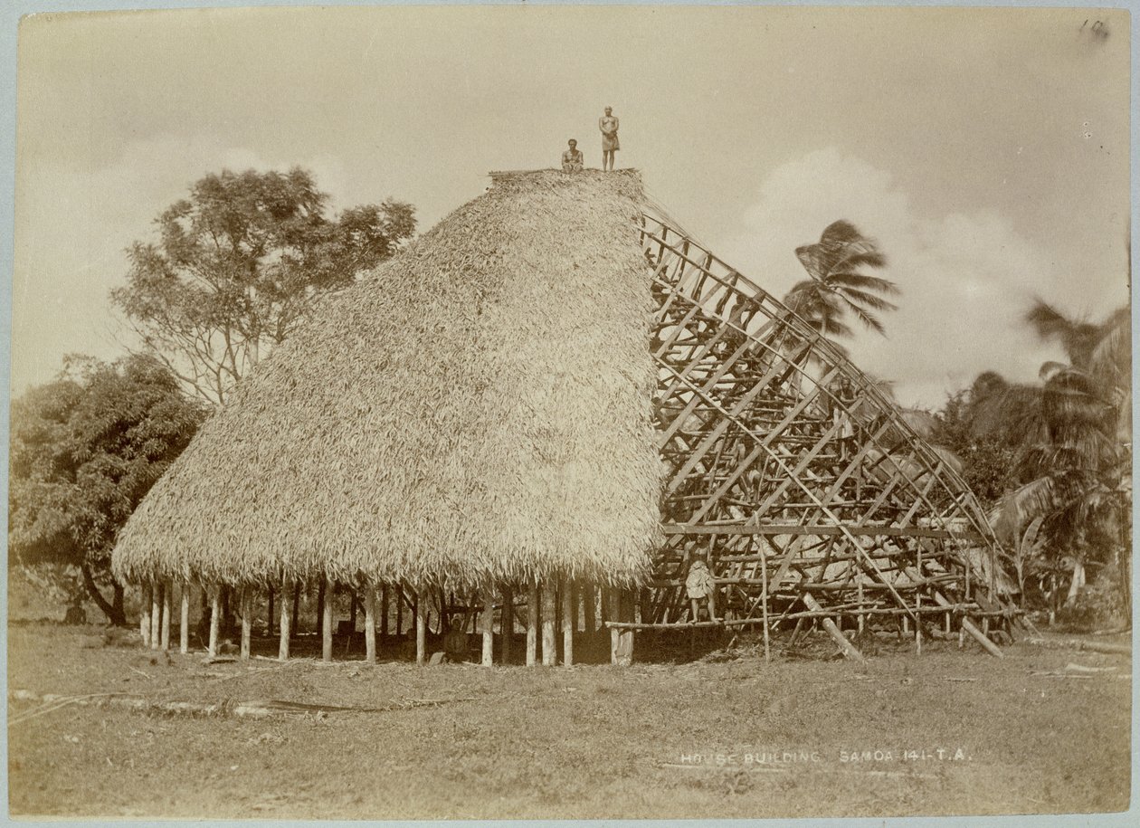 Husbygning i Samoa, ca. 1875 (sepia-bilde) av Unbekannt