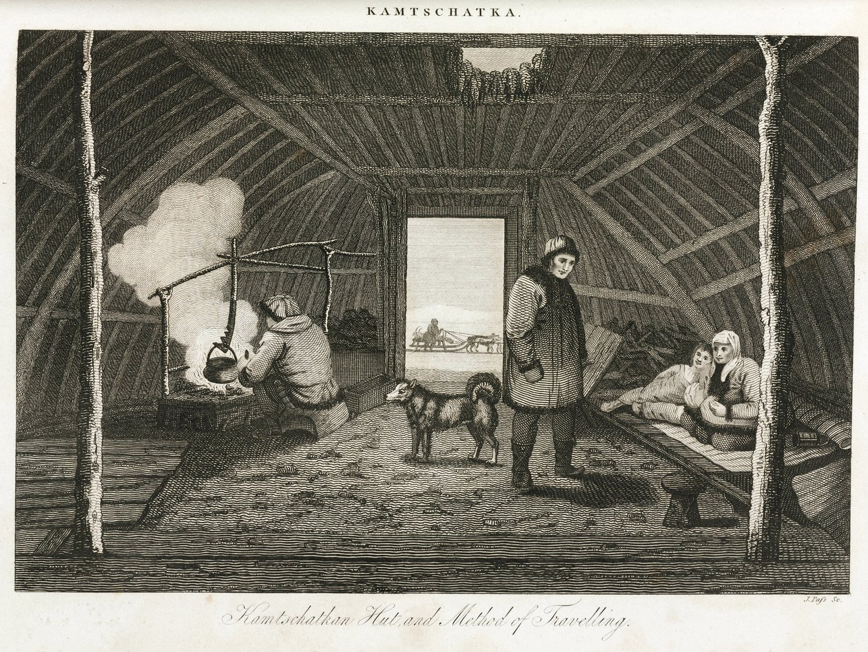 Kamchatka-hytte (ekstrem østlige halvøy i Russland) og transportslede, ca. 1810 av Unbekannt