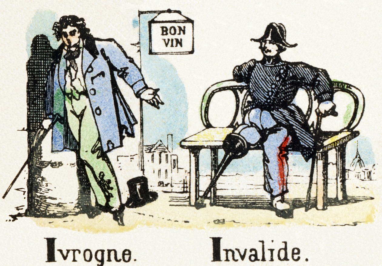I - Ivrogne Invalide - Alfabet - underholdning for barn - Bildeepinal, populær serie ca. 1890 (illustrasjon) av Unbekannt