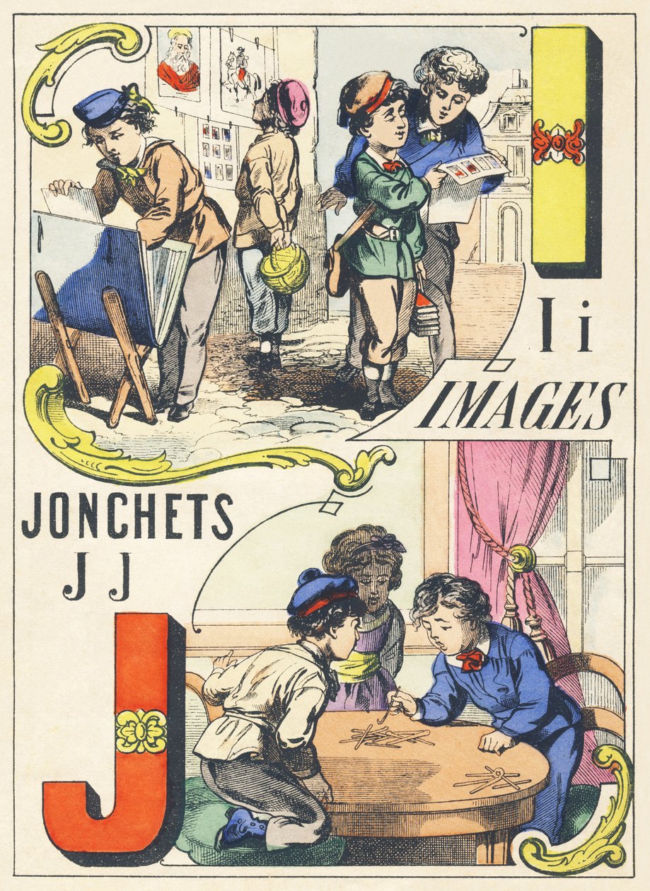 I J: bilder, jonchets - Games Alphabet, ca. 1890 (illustrasjon) av Unbekannt