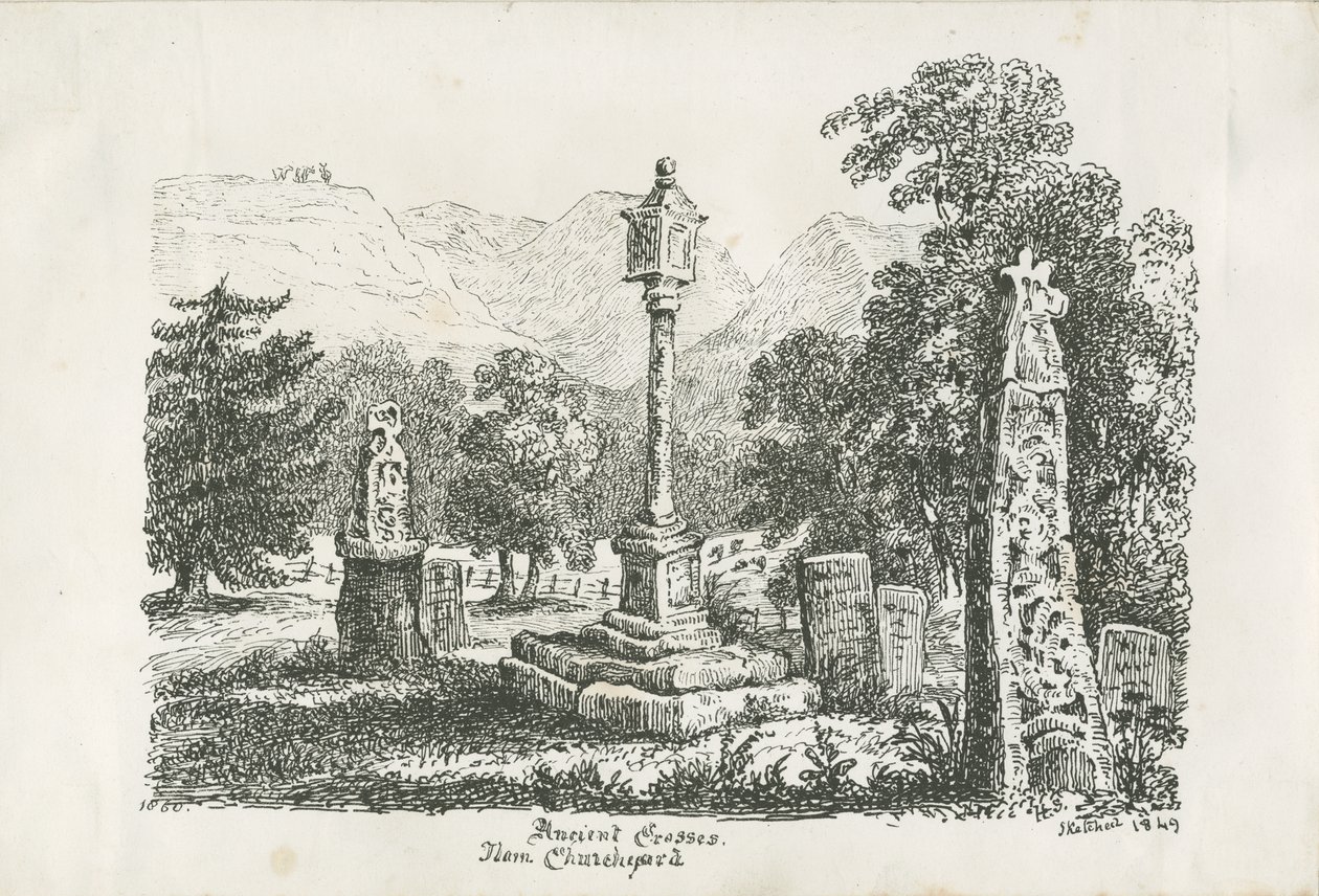 Ilam-kirken - eldgamle kors: litografi, 1849 av Unbekannt