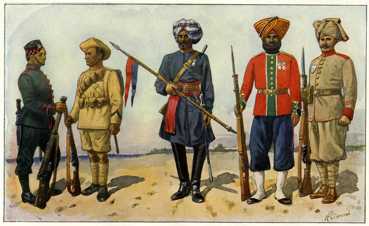 Indiske soldater fra det britiske imperiet under første verdenskrig (gravering) av Unbekannter Künstler