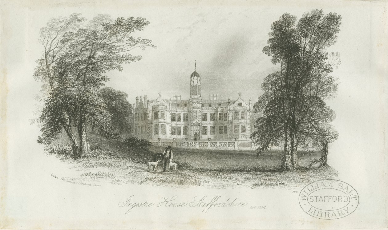 Ingestre Hall: stålstikk, 1. april 1841 av Unbekannt