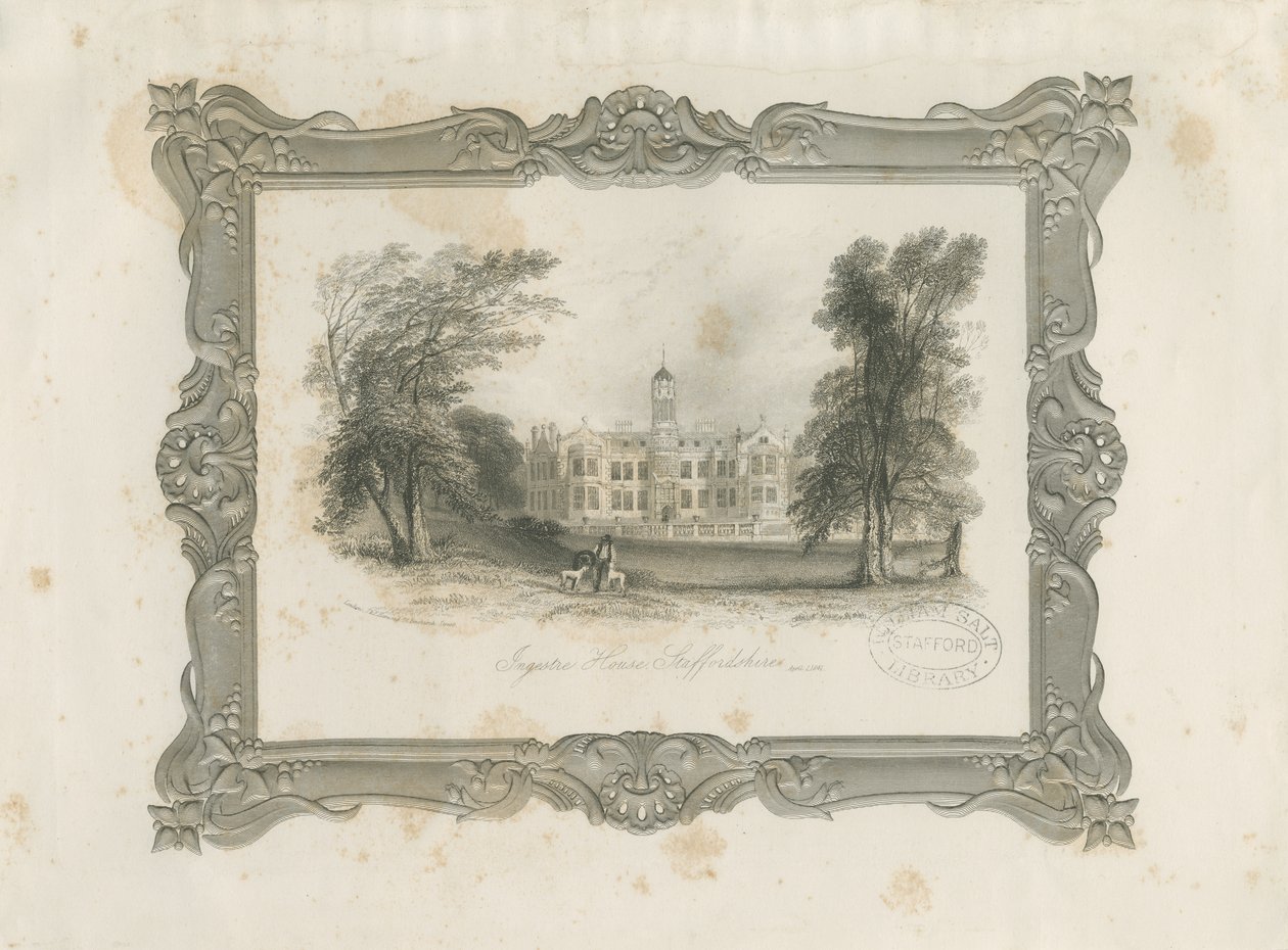 Ingestre Hall: stålstikk, 1. april 1841 av Unbekannt