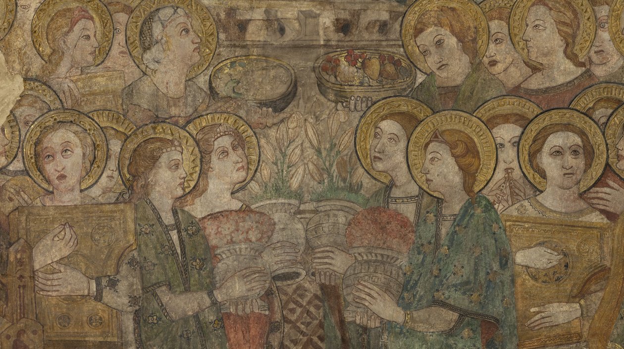Interiør. Nordkryss. Alter (Altar de las pinturas murales). Original fra hovedkapellet. Veggmalerier (fresco?). Detalj. Slutten av 1300-tallet. av Unbekannt